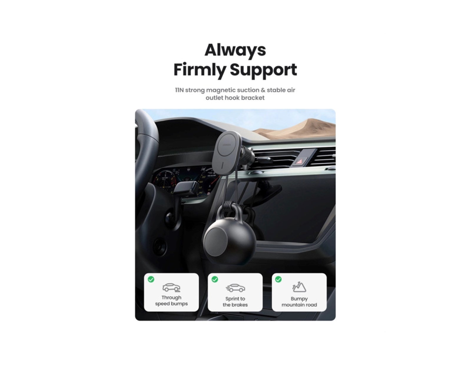 UGREEN MagSafe auto punjač/držač 15W, USB-C, magnetni, bežični/indukcijski, crni - Slika 4